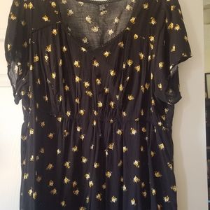 Black with yelllow rose print blouse